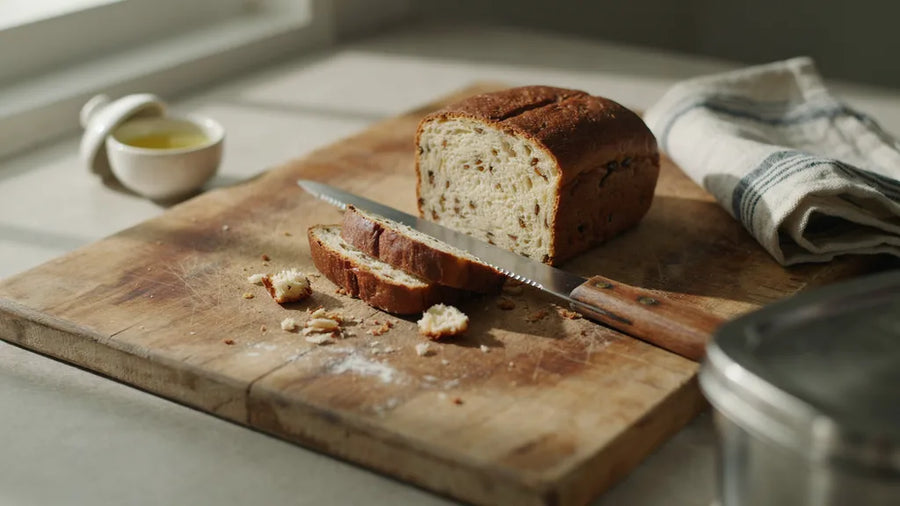 Wholewheat atta bread loaf sliced to show a close, even crumb, baked with CressPure Sharbati atta